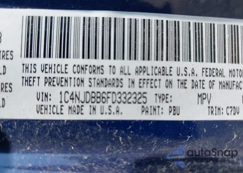 2015 Jeep Compass Sport from USA, damaged, VIN 1C4NJDBB6FD332325